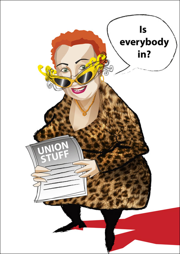 caricature red haired woman work colleague union organiser