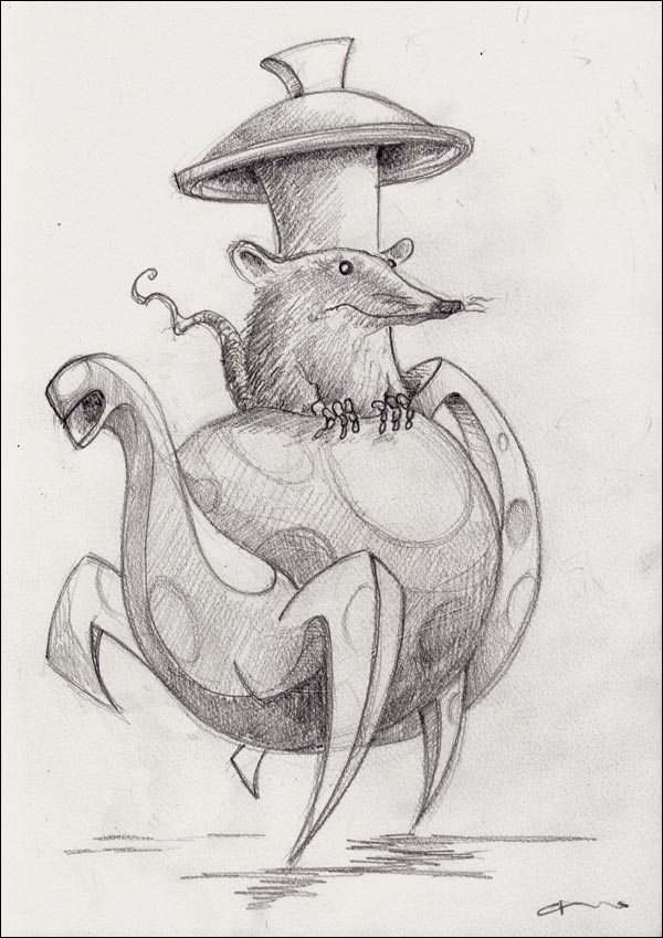 illustration surprised mouse looking out of teapot